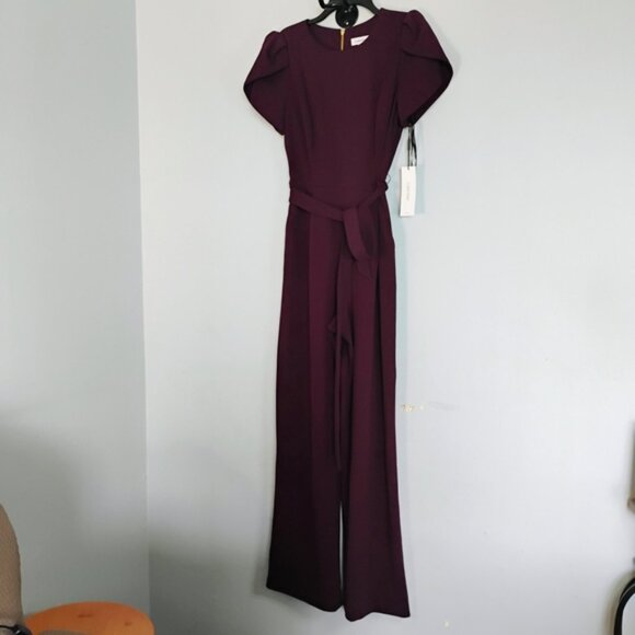 NWT Calvin Klein Purple Belted Jumpsuit Romper Women's Size 10 Side Pockets - Picture 1 of 10